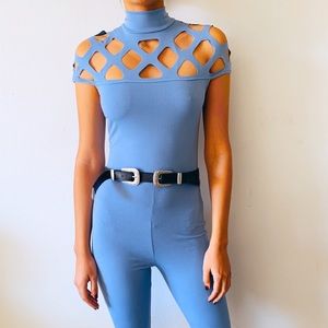 Baby blue fitted jumpsuit
